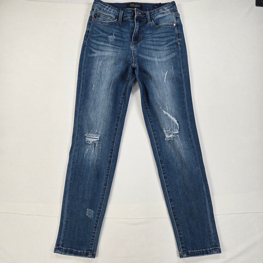 Judy Blue Mid Rise Distressed Relaxed Fit Stretch Denim Jeans Women's Size 27‎